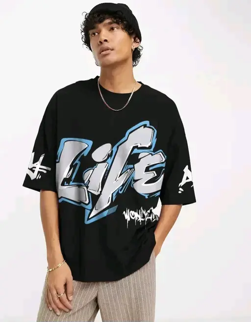 Men's Typography Slim Round Black Tshirts